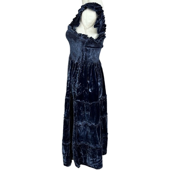Hill House Size S The Ellie Nap Dress Navy Velvet Midi Tiered Smocked Bodice NEW - Picture 6 of 14